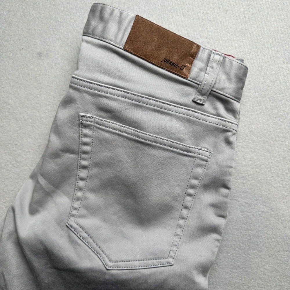 johnnie-O 5-Pocket Pants Mens 30x34 Light Gray Slim Straight Stretch Twill